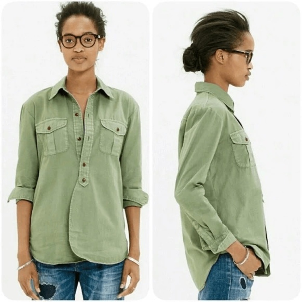 Madewell 100% cotton work shirt in hunter green, L